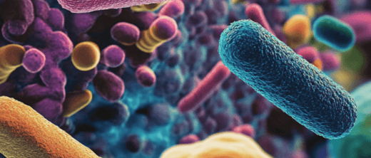 A close-up of colorful microbiota under a microscope, symbolizing the role of the microbiome in gut and brain health.